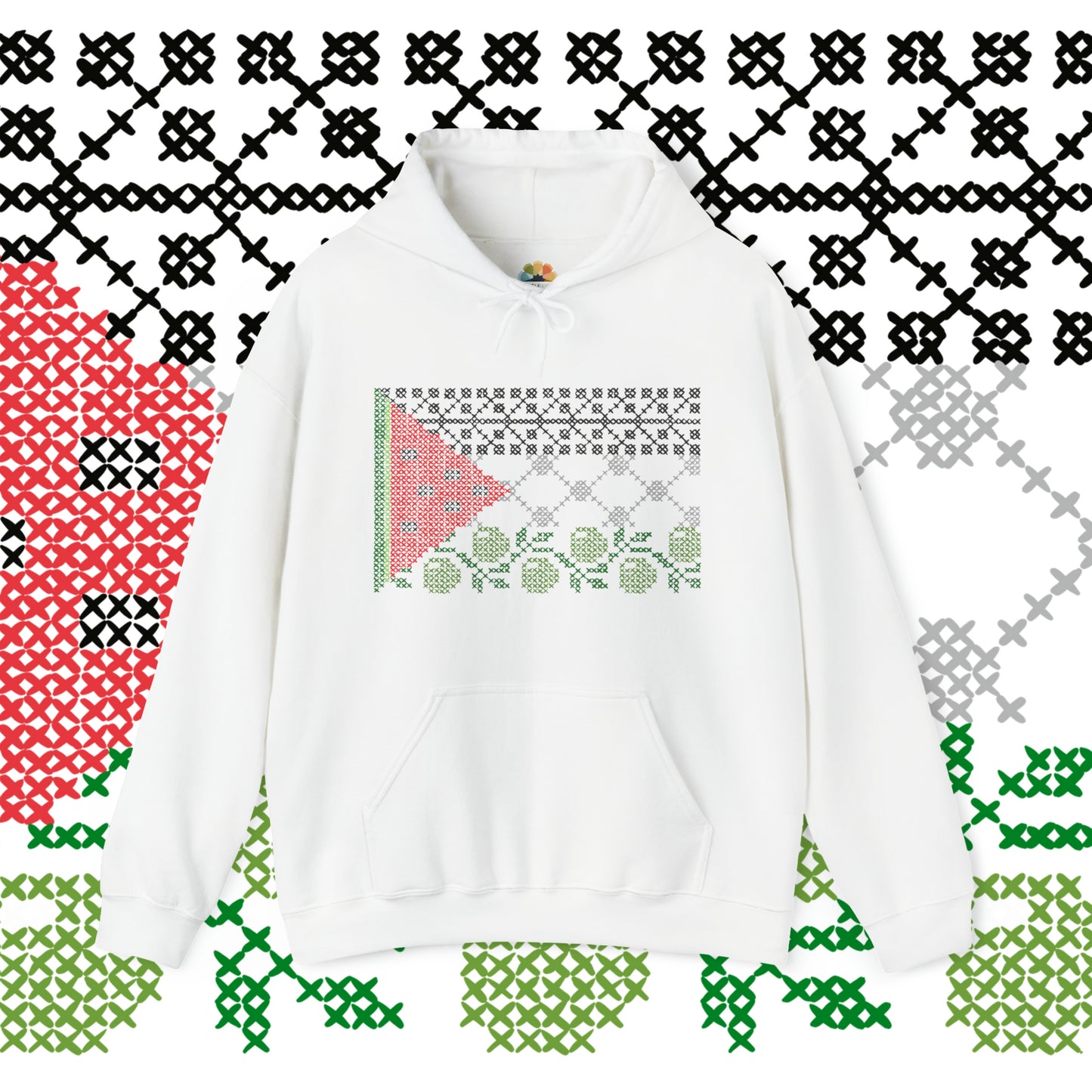 Tatreez Palestine Flag Hoodie - Adult