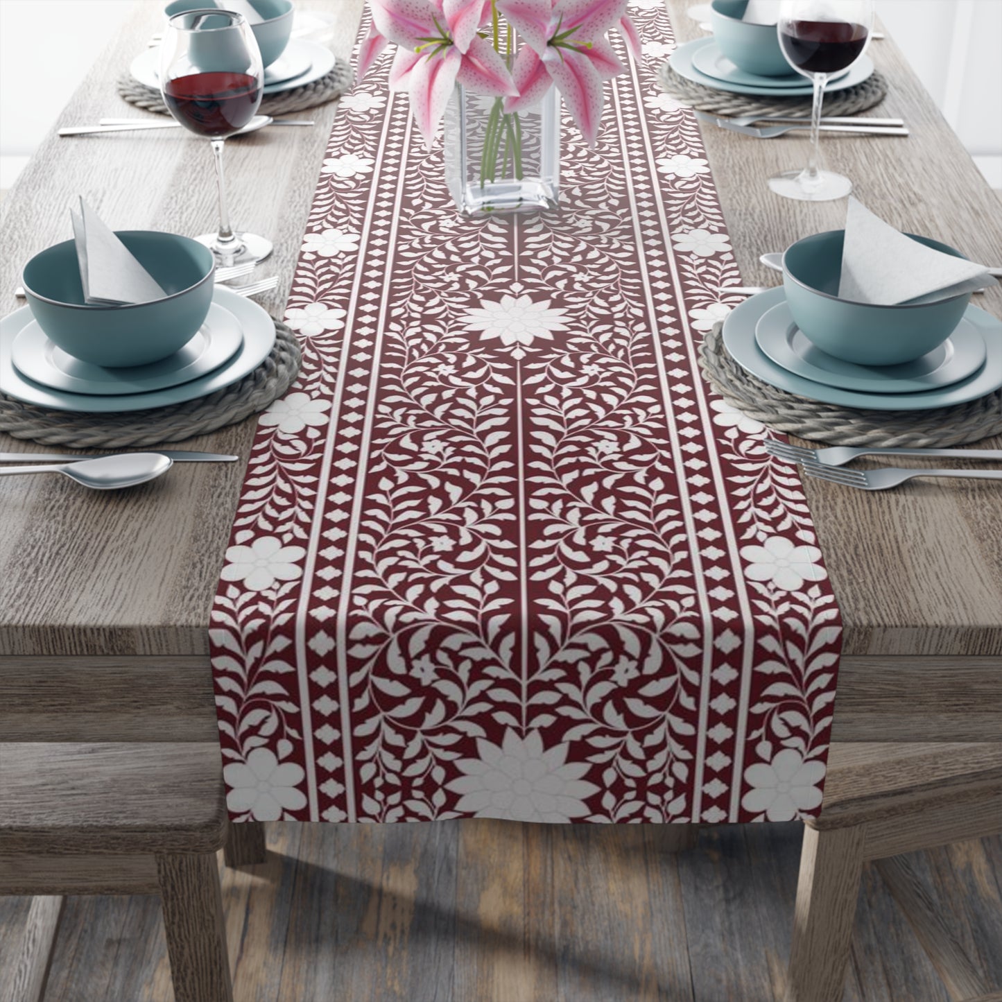 Burgundy Bone Inlay Table Runner