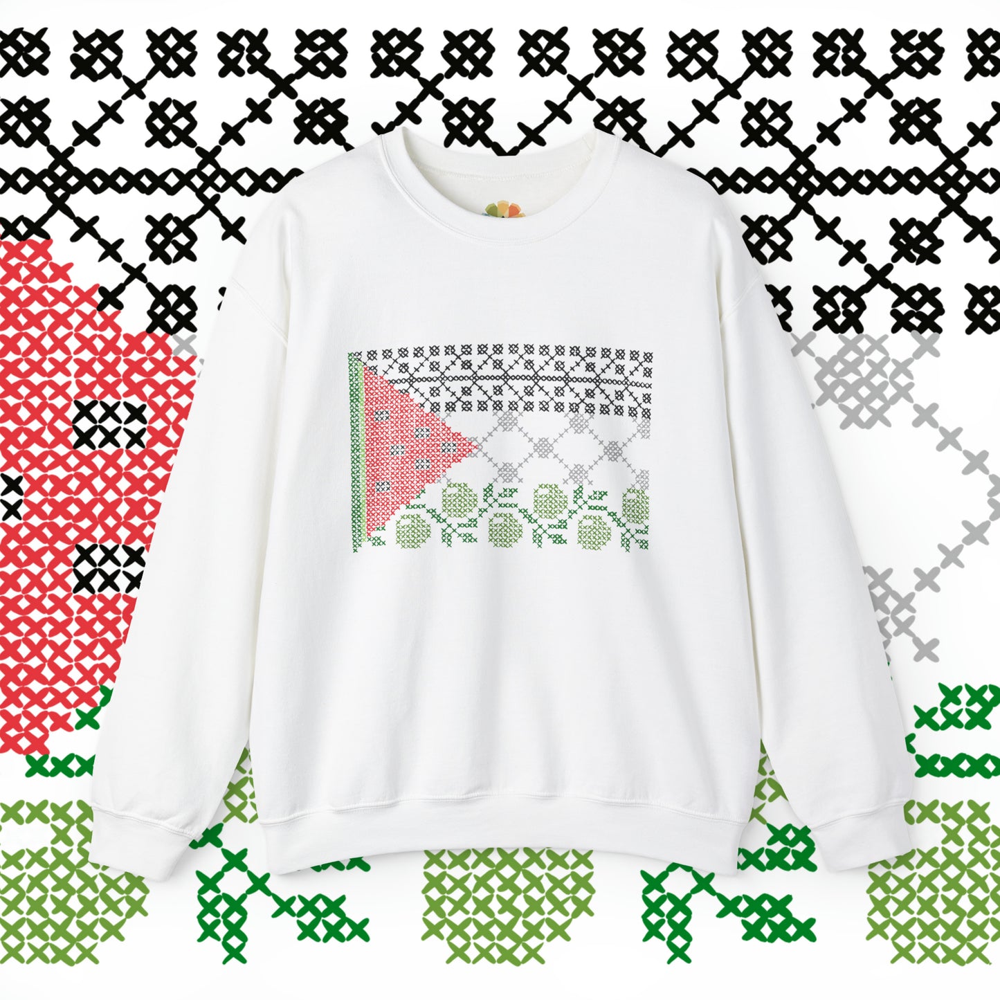 Tatreez Palestine Flag Crewneck - Adult