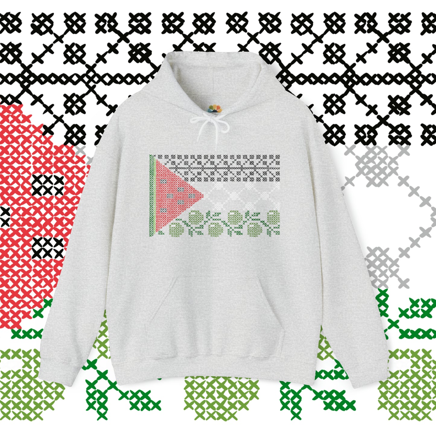 Tatreez Palestine Flag Hoodie - Adult