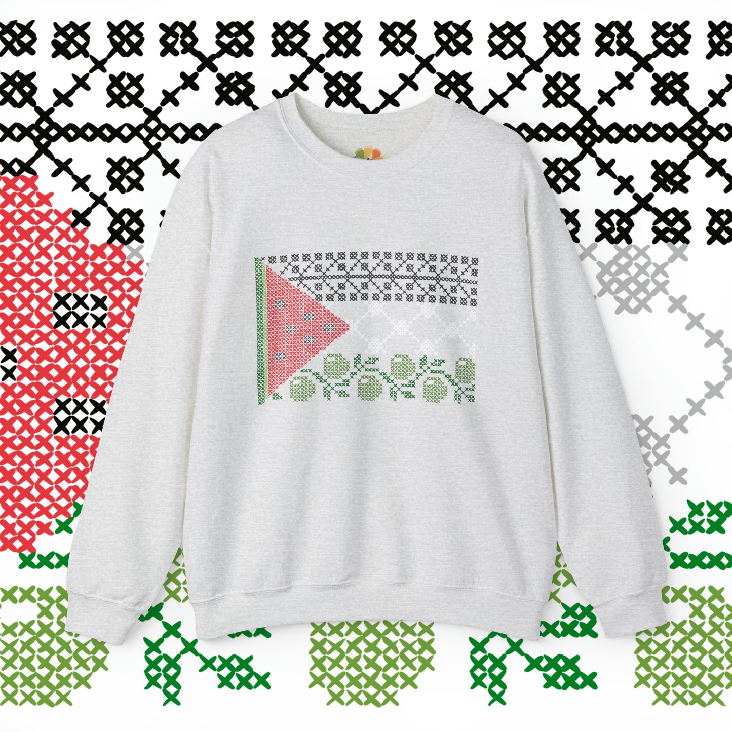 Tatreez Palestine Flag Crewneck - Adult