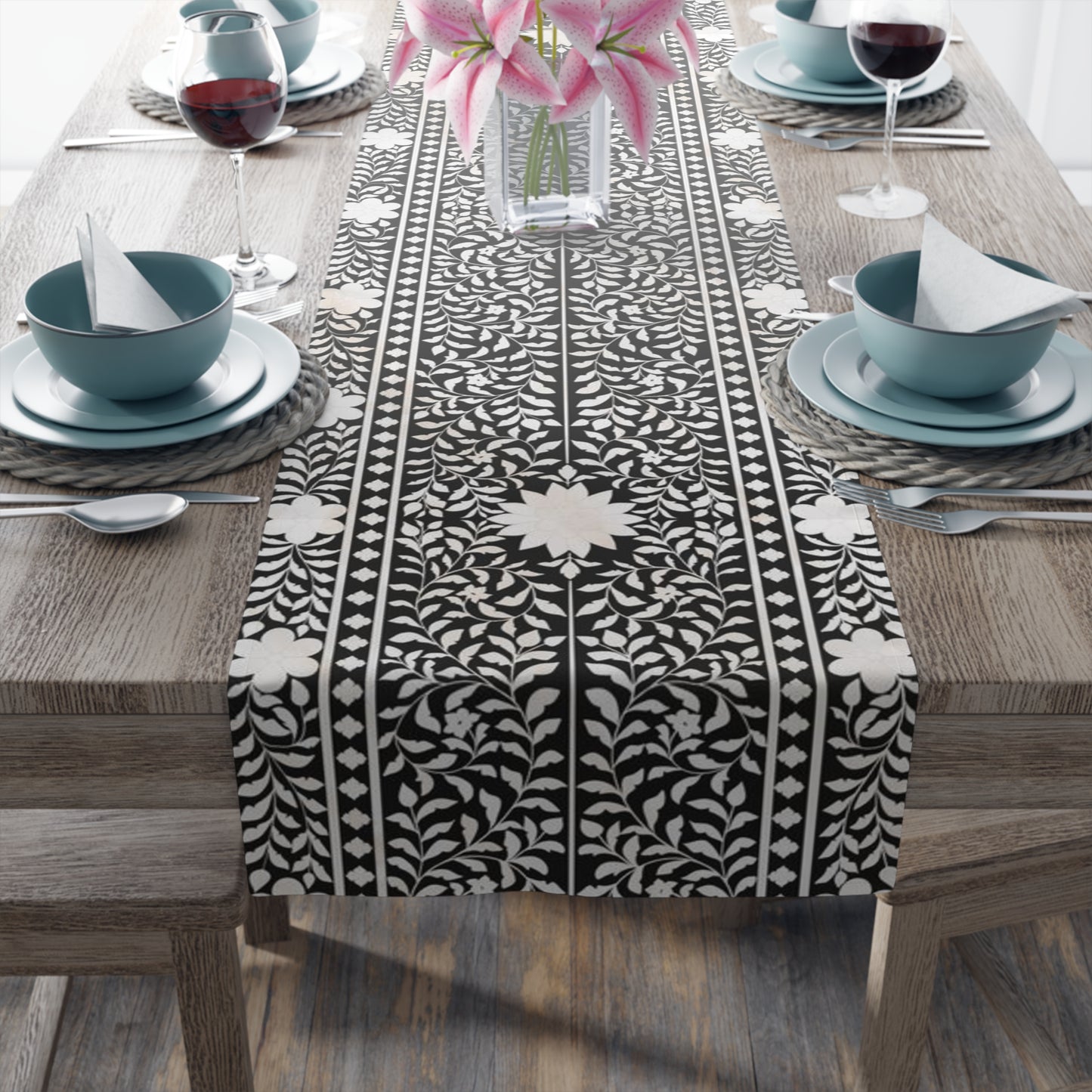 Black Bone Inlay Table Runner