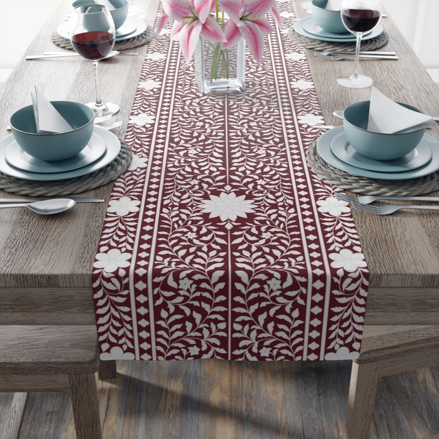 Burgundy Bone Inlay Table Runner