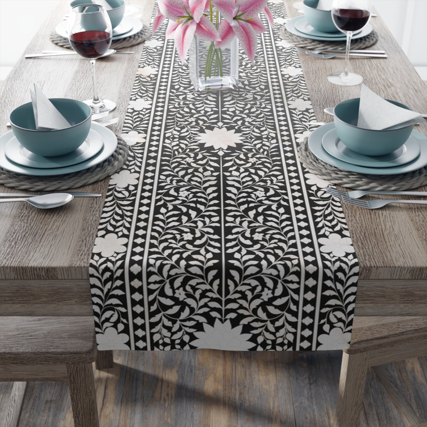 Black Bone Inlay Table Runner