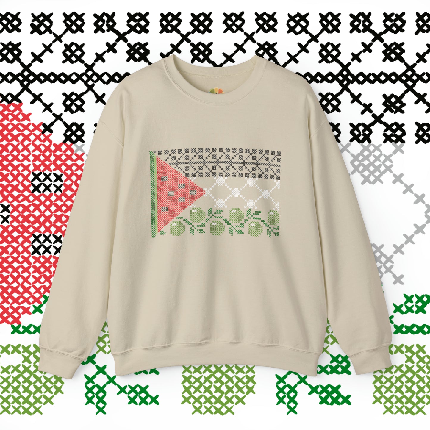 Tatreez Palestine Flag Crewneck - Adult