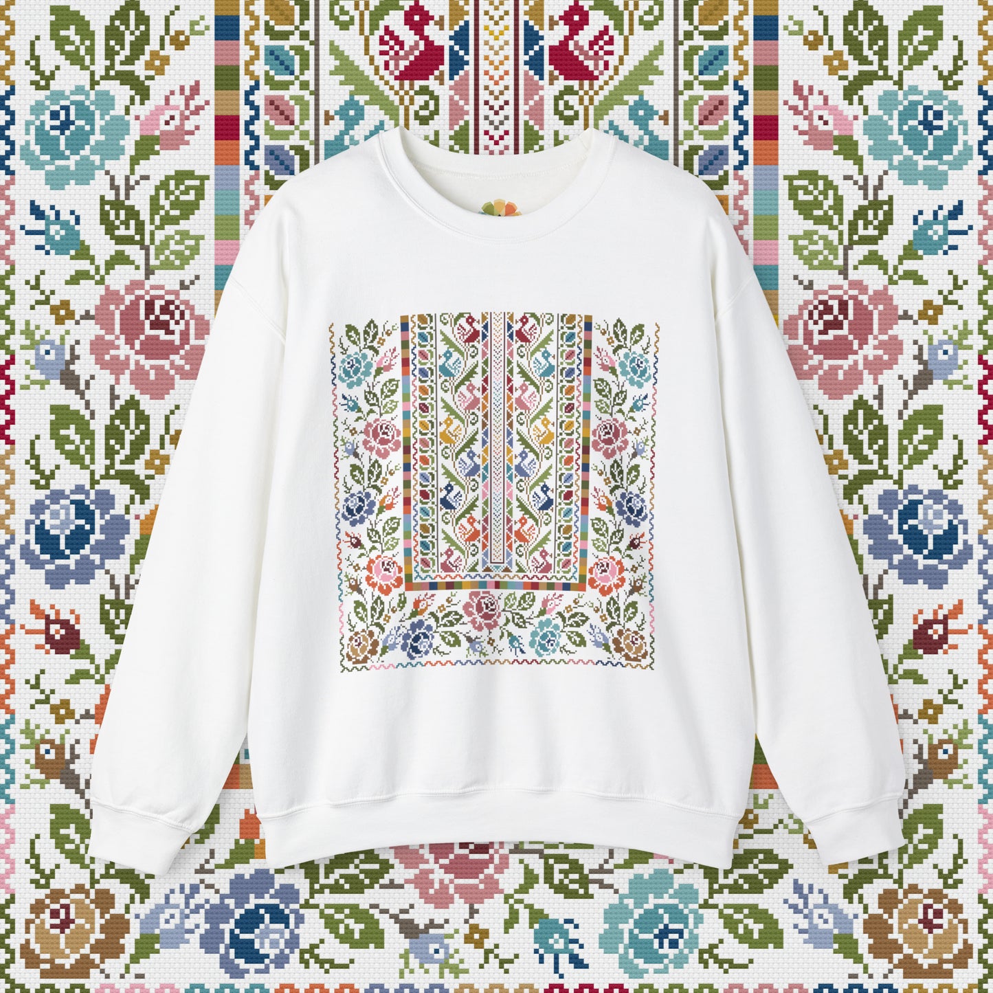 Floral Tatreez Crewneck - Adult