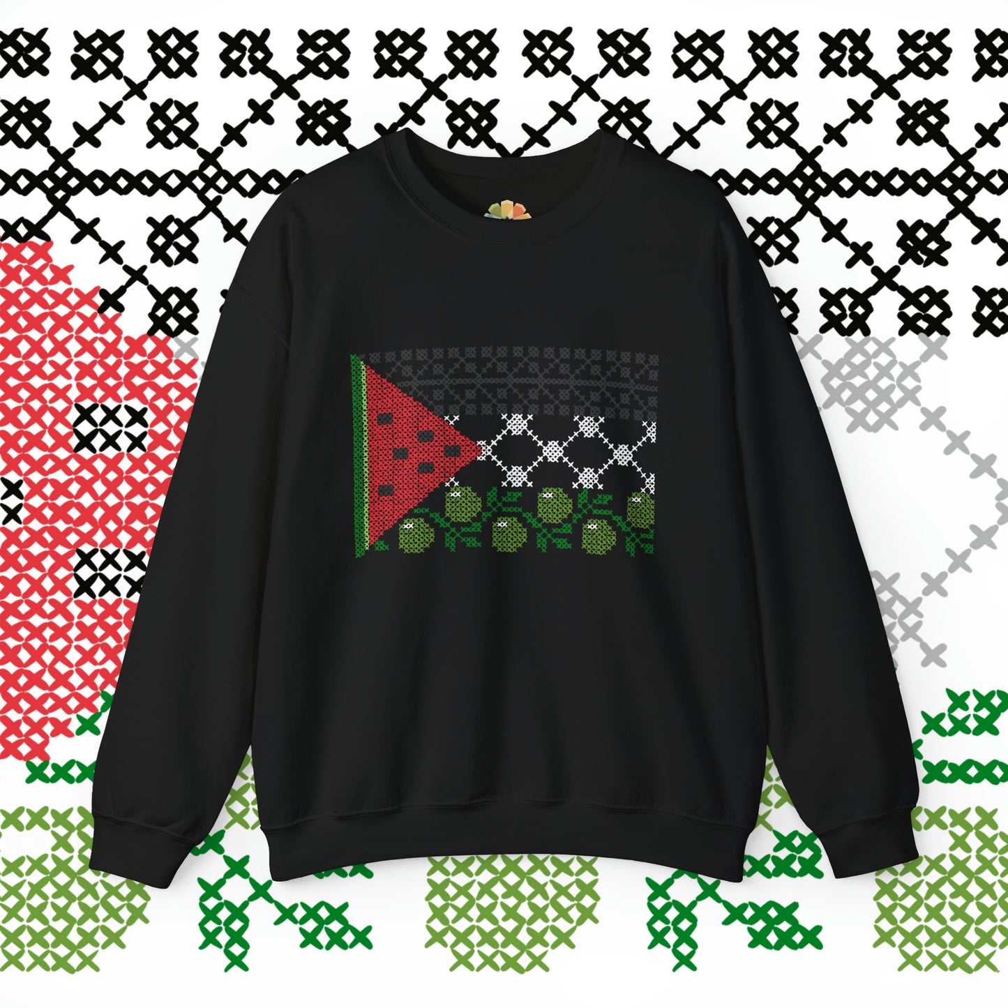 Tatreez Palestine Flag Crewneck - Adult