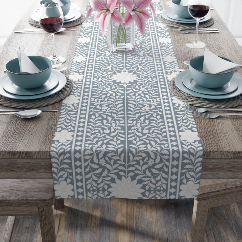 Smoky Blue Bone Inlay Table Runner