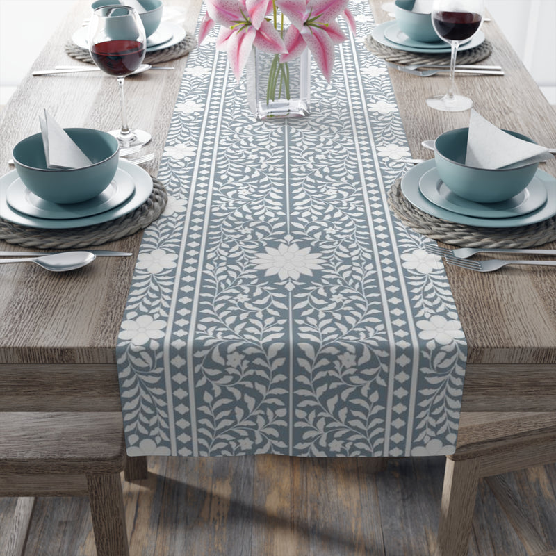 Smoky Blue Bone Inlay Table Runner