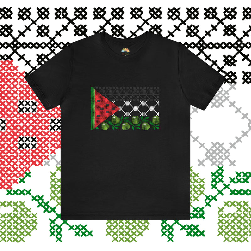 Tatreez Palestine Flag T-Shirt - Adult