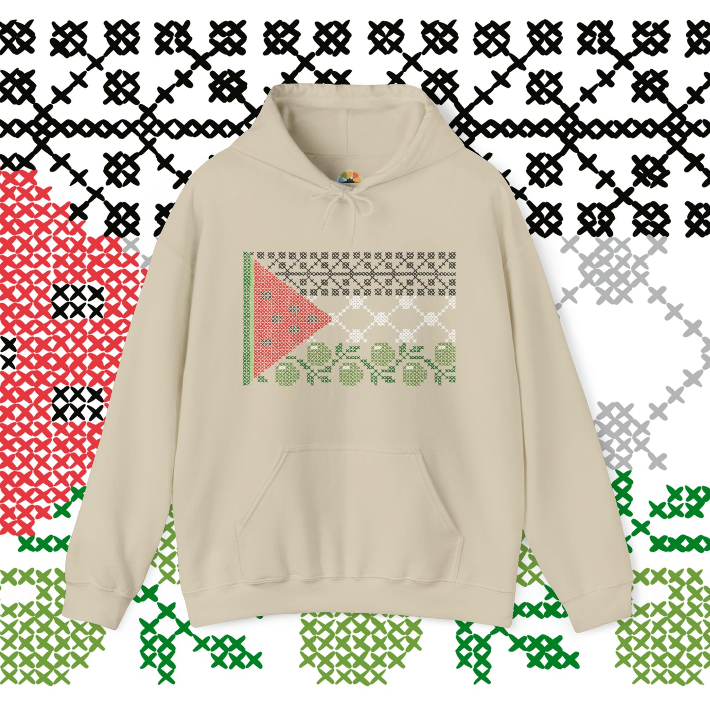 Tatreez Palestine Flag Hoodie - Adult
